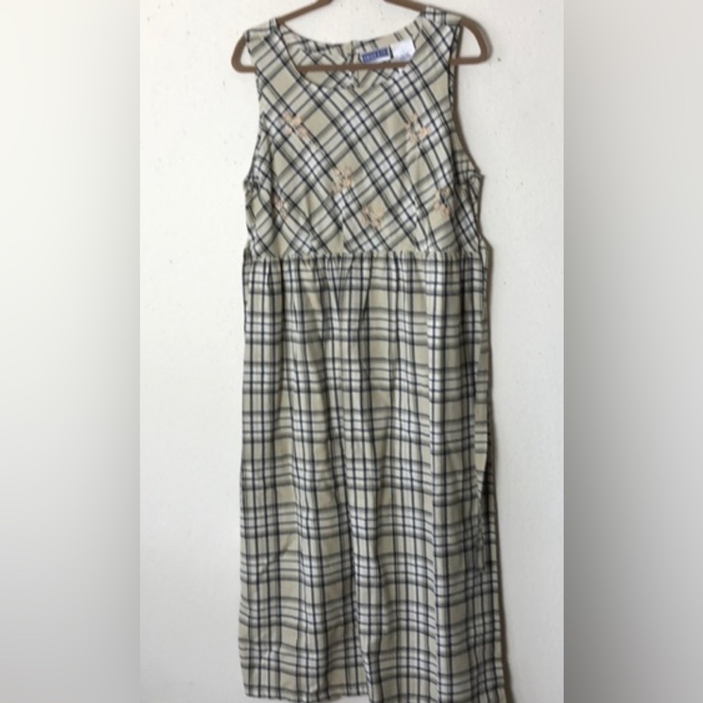 Vintage Erika & Co. Sleeveless Plaid Jumper Dress Sz L 100% cotton